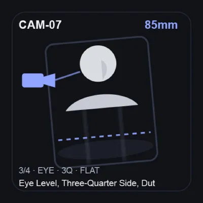 85mm — Eye Level, Three-Quarter Side, Dutch Tilt