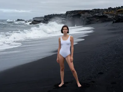 Black Sand Beach — Volcanic Shore, Crashing Waves