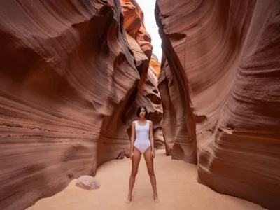 Red Sandstone Canyon — Narrow Passage, Wave-Carved Walls
