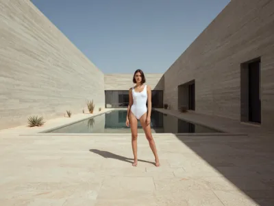 Desert Villa Courtyard — Reflecting Pool, Raw Concrete