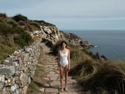 Coastal Cliff Garden — Stone Path, Open Sea View