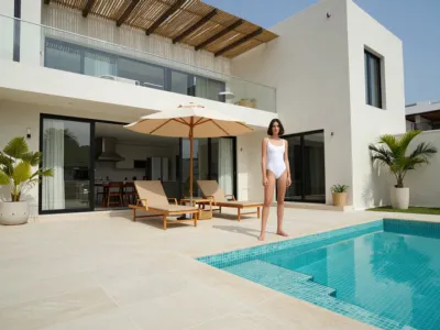Modern Minimalist Courtyard — Poolside Terrace