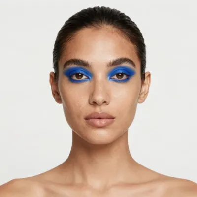 High-Contrast Beauty — Cobalt Eyes, Natural Skin