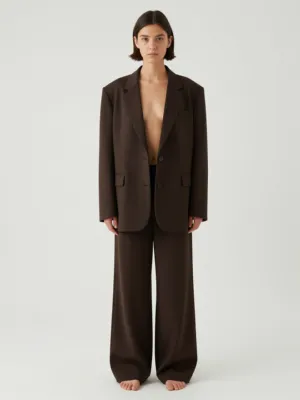 Power Blazer + Wide-Leg Trousers — Mud Brown