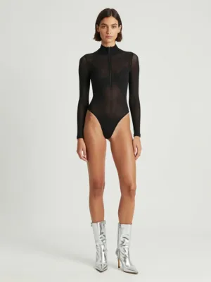 Bodysuit and Boots — Black Mesh, Silver Metallic
