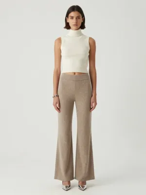 Knit Top & High-Waist Trousers — Cream/Taupe, Textured