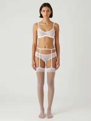 Sheer White Lingerie Set — 15 DEN + Straps + Stockings