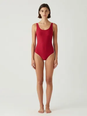 One-piece Swimsuit — Spandex/Red, High-cut Leg