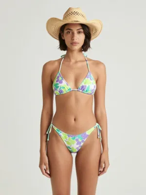 Bikini Set — Floral Synthetic, Straw Hat