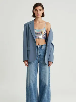 Mixed-Media Ensemble — Blue Denim, Sequined Crop Top