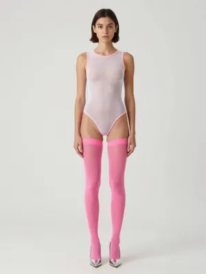 Swimwear and Footwear — Sheer White Mesh, Neon Pink Latex
