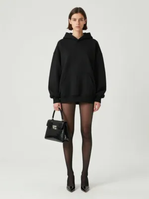 Oversized Hoodie & Tights — Black Cotton/Nylon, Minimalist
