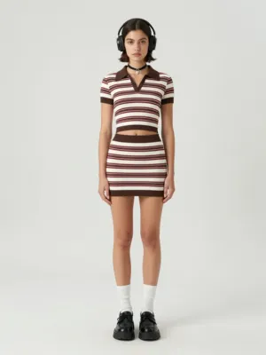 Striped Two-Piece Set — Brown and White Knit