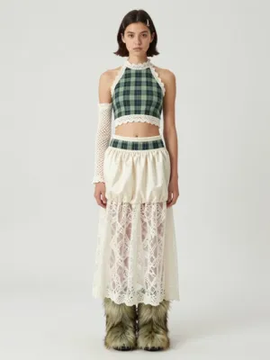 Avant-garde Ensemble — Plaid Top and Furred Skirt