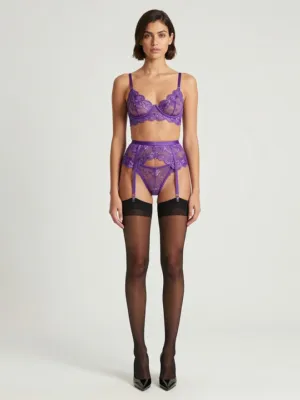 Lingerie Set — Lilac Lace & Black Stockings