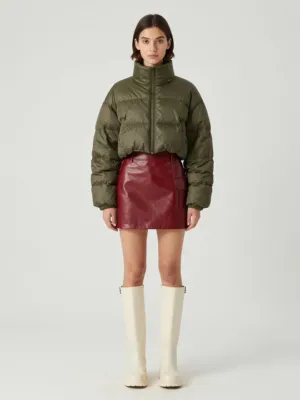 Two-piece Set — Puffer Jacket, Leather Skirt
