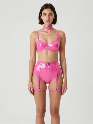 Latex Lingerie Set — Fuchsia Pink, High-Gloss