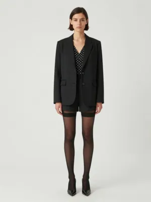 Pinstripe Suit Set — Blazer, Shorts and Polka-dot Top