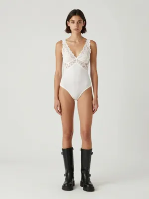 Lingerie Look — White Bodysuit and Black Boots