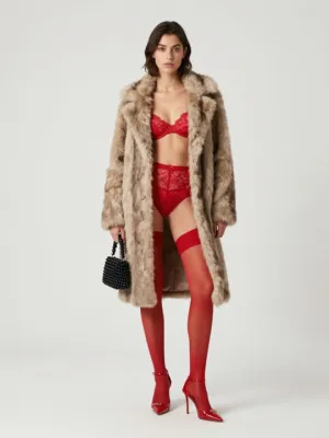 Luxury Look — Fur Coat and Red Hosiery