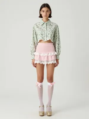Floral Crop Top and Ruffled Mini Skirt — Pastel Palette