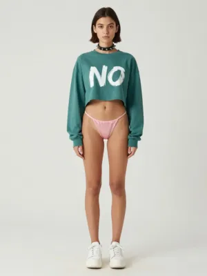 Extreme Cropped Shirt + Pink Micro Thong + Spike Choker