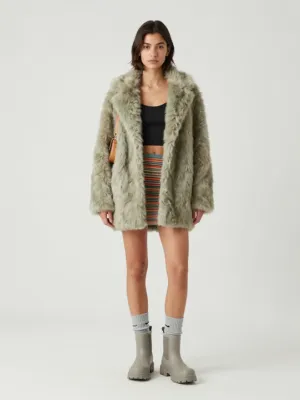 Eclectic Look — Faux Fur Coat and Striped Mini