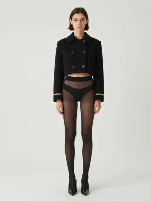 Military-inspired Look — Cropped Jacket and Hosiery