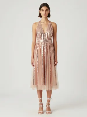 Evening Look — Sequin Dress & Sandals