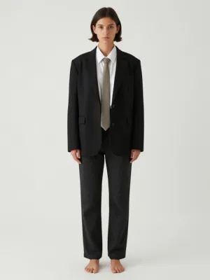 Oversized Black Blazer + White Shirt + Tie + Dark Trousers — Deconstructed Suit