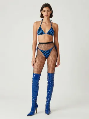 Blue Patent Boots and Zebra Fishnet Set