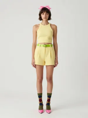 Yellow Textured Two-Piece Set, High-Waist Shorts