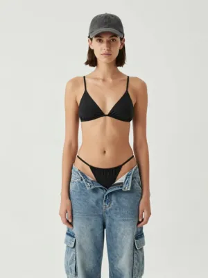Black Bikini Top and Light-Wash Cargo Denim