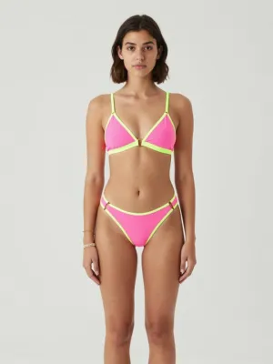 Neon Pink and Lime Green Bikini with Gold Hardware