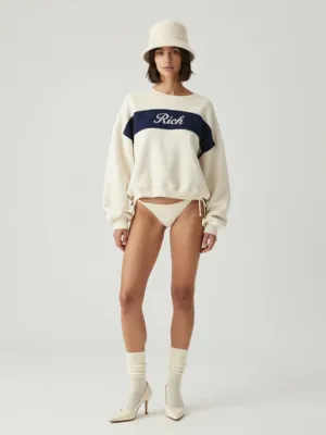 Ivory and Navy Sweatshirt, Ribbed Socks and Stiletto Pumps
